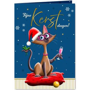 Kerstkaart kat met proost op de feestdagen