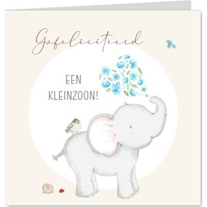 Felicitatiekaart geboorte - Olifant bloemen kleinzoon