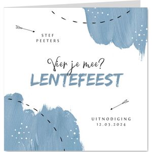 Lentefeest uitnodiging blauw verf pijltje foto communie
