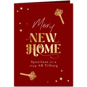 Kerst verhuiskaart merry new home sterren sleutel goud