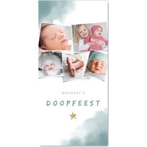 Uitnodiging doopfeest blauwe waterverf, ster en fotos
