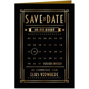 Stijlvolle Save the Date kaart communie - met goudfolie