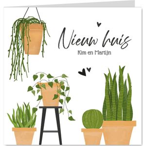 Verhuiskaart met groene planten nieuw huis