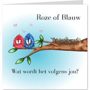 Uitnodiging gender reveal party vogels op tak met ei
