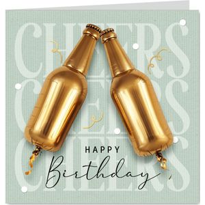 Verjaardagskaart bier flesjes ballonnen cheers