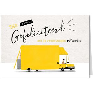 Geslaagd kaart vrachtwagen rijbewijs gele bus en typografie