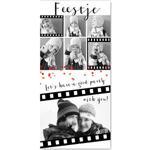 Uitnodiging feestje zwart wit fotocollage