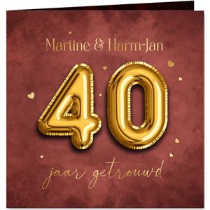 Jubileumfeest 40 jaar folieballonnen goud hartjes robijn