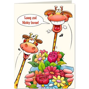 Grappige verjaardagskaart voor een vrouw met humor giraffen