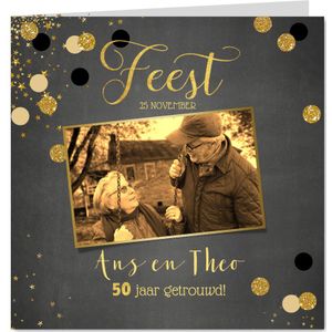 Jubileum stijlvolle kaart grijs met goud 50 jaar getrouwd
