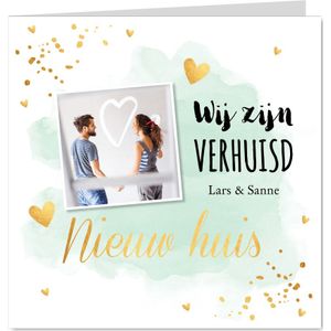 Verhuiskaart mintgroen watercolour foto goudlook