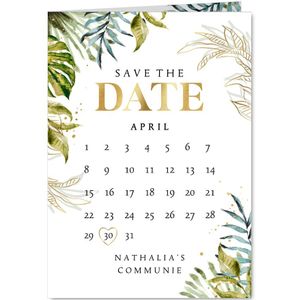 Communie save the date kalender botanisch watercolour goud
