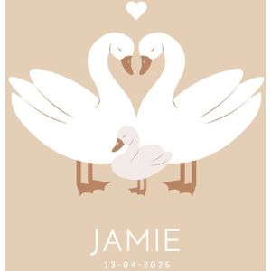 Geboortetegel met zwanen beige