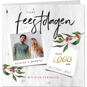 Zakelijke kerst verhuiskaart met foto's en kersttakje