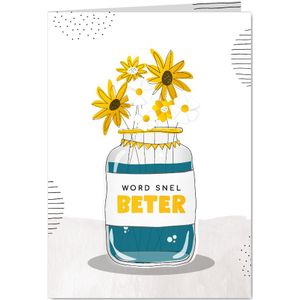 Beterschapskaart met bloemen in glazen pot
