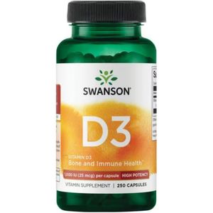 Swanson Vitamin D-3 1000 IU Bone Health Immune Support D3 Supplement 250 Capsules