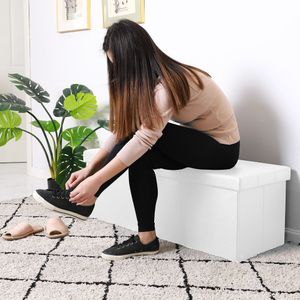 Opvouwbare Zitbank met opbergruimte en deksel - 115cm - Wit