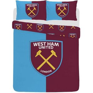 West Ham United FC - Wappen - Bettwäsche-Set wendbar (Einzelbett) (Rotwein/Blau/Gelb)