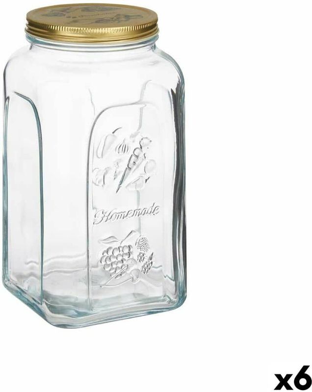 Blik Homemade Transparant Gouden Metaal Glas 3 L 13 x 25 x 13 cm (6 Stuks)