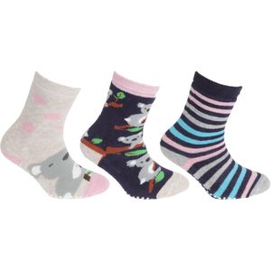 FLOSO Kinder Rutschfeste Socken (3 Paar) (28-31 EU) (Marine/ Beige/ Pink)