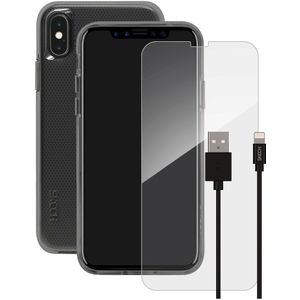Paket mit durchsichtiger Hülle + Lightning-Kabel + Skech-Glasfolie für iPhone XS / X