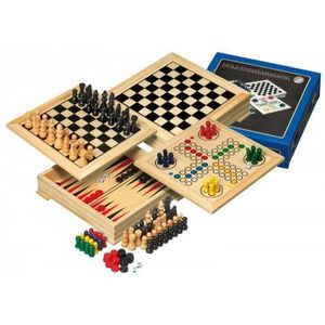 Philos Houten Spellen Verzameling Reisversie - 4-in-1 Klassieke Houten Spellen - Leeftijd 6+ - 2-4 Spelers - Speeltijd 10-30 minuten