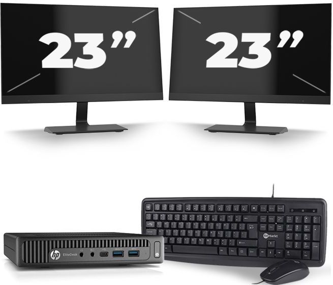 HP EliteDesk 800 G2 USFF - Intel Core i5-6e Generatie - 8GB RAM - 240GB SSD - Windows 11 + 2x 23 inch Monitor