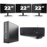 HP EliteDesk 800 G1 SFF - Intel Core i5-4e Generatie - 8GB RAM - 256GB SSD - Windows 10 + 3x 22 inch Monitor