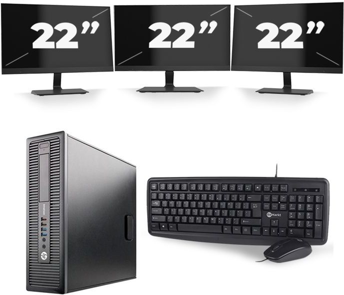 HP EliteDesk 800 G1 SFF - Intel Core i5-4e Generatie - 8GB RAM - 256GB SSD - Windows 10 + 3x 22 inch Monitor