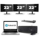 HP ProBook 650 G3 - Intel Core i5-7e Generatie - 15 inch - 8GB RAM - 240GB SSD - Windows 11 + 3x 22 inch Monitor
