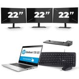 HP EliteBook 735 G5 - AMD Ryzen 5 PRO 2500U - 13 inch - 8GB RAM - 240GB SSD - Windows 10 + 3x 22 inch Monitor