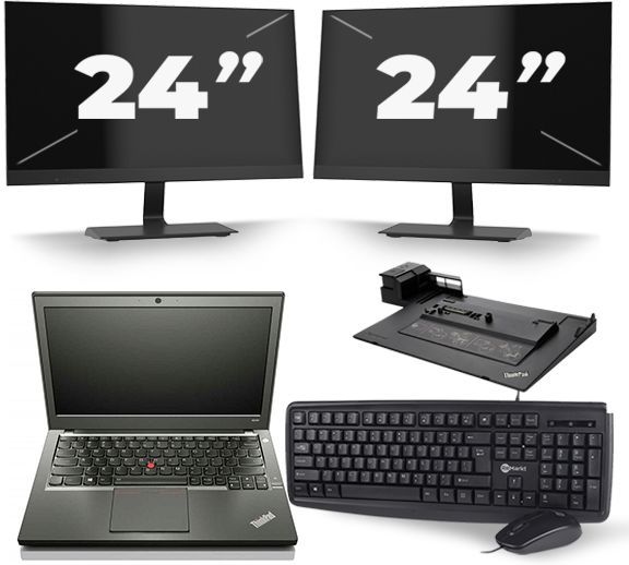 Lenovo ThinkPad X240 - Intel Core i5-4e Generatie - 12 inch - 8GB RAM - 240GB SSD - Windows 11 + 2x 24 inch Monitor