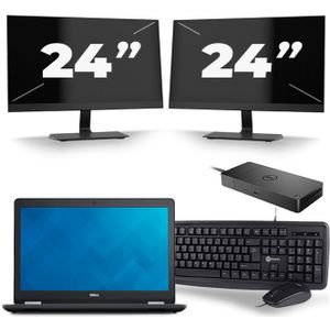 Dell Latitude E5570 - Intel Core i5-6e Generatie - 15 inch - 8GB RAM - 256GB SSD - Windows 11 + 2x 24 inch Monitor