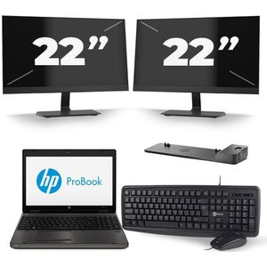 HP ProBook 6570b - Intel Core i5-3e Generatie - 15 inch - 8GB RAM - 256GB SSD - Windows 10 + 2x 22 inch Monitor