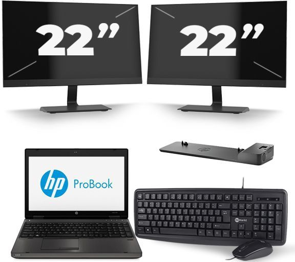 HP ProBook 6570b - Intel Core i5-3e Generatie - 15 inch - 8GB RAM - 256GB SSD - Windows 10 + 2x 22 inch Monitor