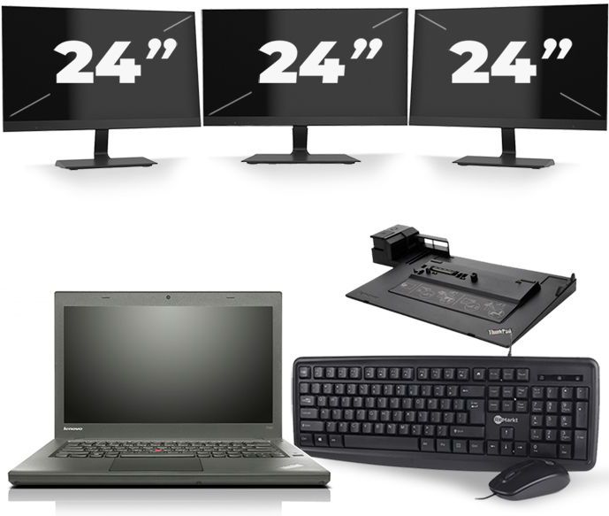 Lenovo ThinkPad T450 - Intel Core i5-5e Generatie - 14 inch - 8GB RAM - 256GB SSD - Windows 11 + 3x 24 inch Monitor
