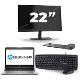 HP EliteBook 840 G2 - Intel Core i7-5e Generatie - 14 inch - 8GB RAM - 256GB SSD - Windows 11 + 1x 22 inch Monitor