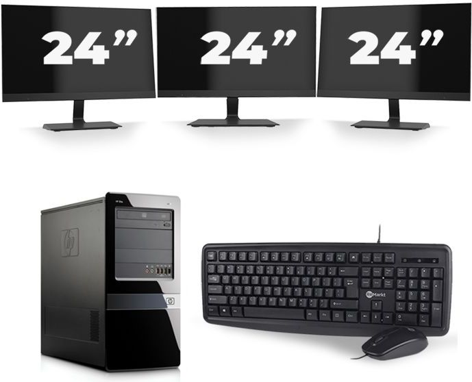 HP Pavilion 7000 Micro Tower - Intel Core i5-2e Generatie - 8GB RAM - 256GB SSD - Windows 10 + 3x 24 inch Monitor