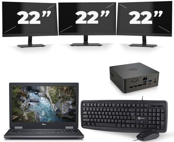Dell Precision 7530 - Intel Core i7-8e Generatie - 15 inch - 16GB RAM - 480GB SSD - Windows 11 + 3x 22 inch Monitor
