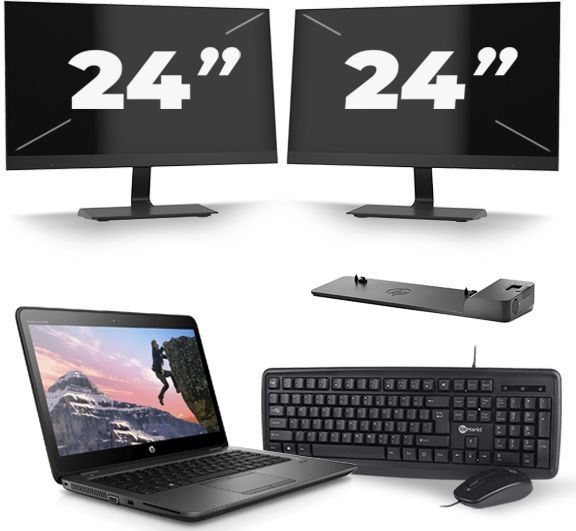 HP ZBook 14u G4 - Intel Core i7-7e Generatie - 14 inch - 16GB RAM - 480GB SSD - Windows 11 + 2x 24 inch Monitor