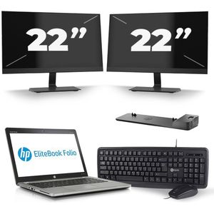 HP EliteBook Folio 9470m - Intel Core i7-3e Generatie - 14 inch - 8GB RAM - 256GB SSD - Windows 10 + 2x 22 inch Monitor
