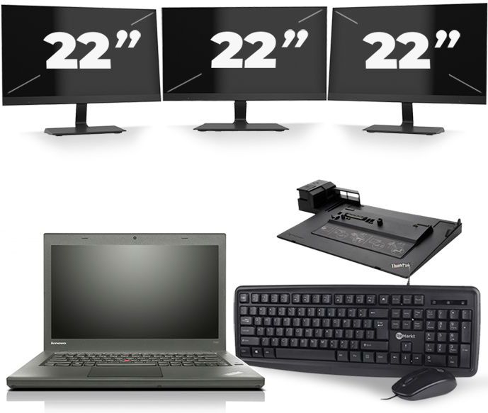 Lenovo ThinkPad T450 - Intel Core i5-5e Generatie - 14 inch - 8GB RAM - 240GB SSD - Windows 11 + 3x 22 inch Monitor