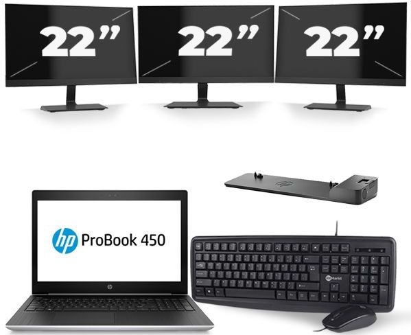 HP ProBook 450 G5 - Intel Core i5-8e Generatie - 15 inch - 16GB RAM - 480GB SSD - Windows 11 + 3x 22 inch Monitor