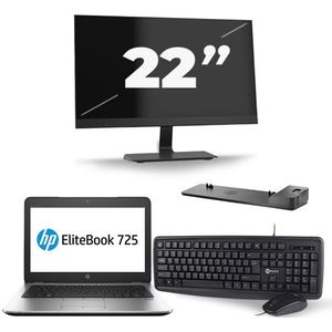 HP EliteBook 725 G2 - AMD A8 PRO-7150B - 12 inch - 8GB RAM - 256GB SSD - Windows 11 + 1x 22 inch Monitor