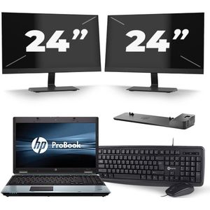 HP ProBook 6550b - Intel Core i5-1e Generatie - 15 inch - 8GB RAM - 256GB SSD - Windows 10 + 2x 24 inch Monitor