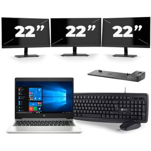 HP ProBook 445 G7 - AMD Ryzen 3 4300U - 14 inch - 16GB RAM - 512GB SSD - Windows 10 + 3x 22 inch Monitor