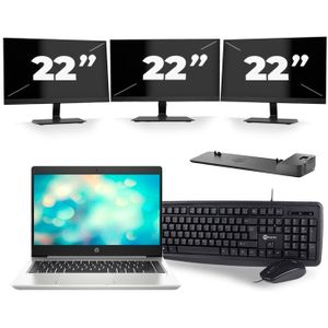 HP ProBook 440 G7 - Intel Core i5-10e Generatie - 14 inch - 8GB RAM - 512GB SSD - Windows 11 + 3x 22 inch Monitor