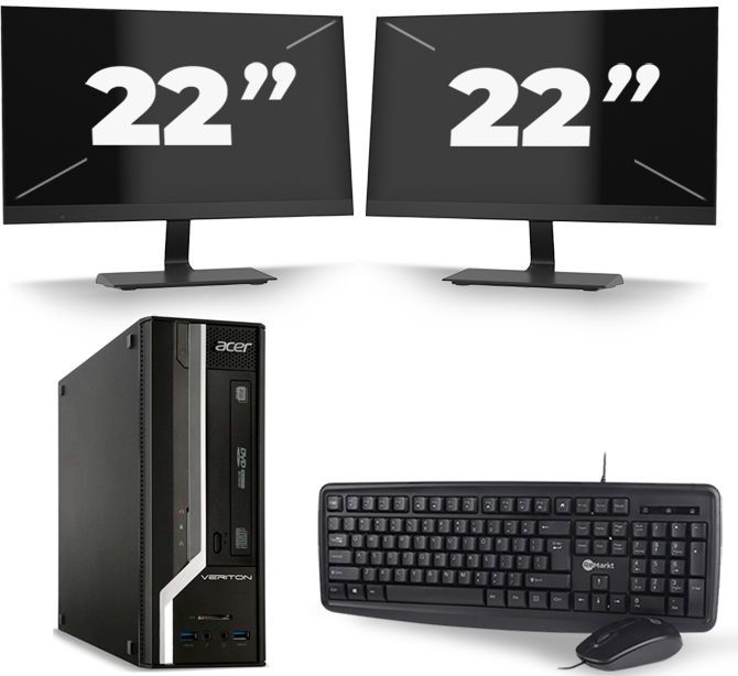 Acer Veriton X2631G SFF - Intel Core i7-4e Generatie - 16GB RAM - 512GB SSD - Windows 10 + 2x 22 inch Monitor