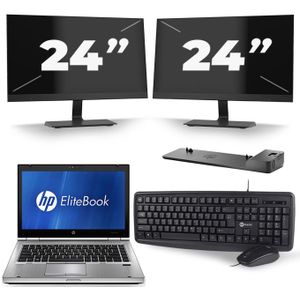 HP EliteBook 8470p - Intel Core i5-3e Generatie - 14 inch - 8GB RAM - 256GB SSD - Windows 10 + 2x 24 inch Monitor