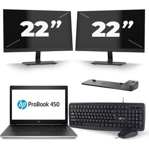 HP ProBook 450 G5 - Intel Core i5-8e Generatie - 15 inch - 16GB RAM - 512GB SSD - Windows 11 + 2x 22 inch Monitor